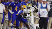Nov 22, 2025; Atlanta, Georgia, USA; Georgia Tech Yellow Jackets running back Jamal Haynes (1) runs the ball against the Pittsburgh Panthers in the fourth quarter at Bobby Dodd Stadium at Hyundai Field. Mandatory Credit: Brett Davis-Imagn Images
