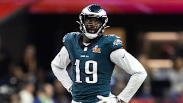 Feb 9, 2025; New Orleans, LA, USA; Philadelphia Eagles linebacker Josh Sweat (19) against the Kansas City Chiefs during Super Bowl LIX at Ceasars Superdome. Mandatory Credit: Mark J. Rebilas-Imagn Images