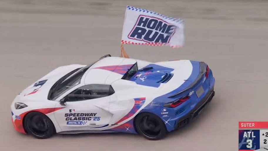 A "home run car" is seen driving at the Bristol Motor Speedway after Braves' Eli White hits a home run. | FOX Sports MLB/Screengrab