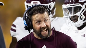 Sep 7, 2024; Tempe, Arizona, USA; Mississippi State Bulldogs defensive coordinator Coleman Hutzler against the Arizona State Sun Devils at Mountain America Stadium. Mandatory Credit: Mark J. Rebilas-Imagn Images
