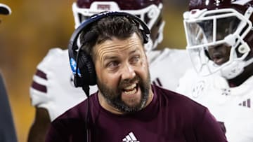 Sep 7, 2024; Tempe, Arizona, USA; Mississippi State Bulldogs defensive coordinator Coleman Hutzler against the Arizona State Sun Devils at Mountain America Stadium. Mandatory Credit: Mark J. Rebilas-Imagn Images