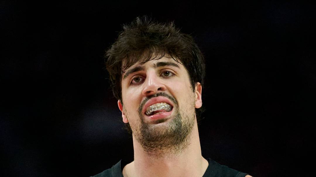 Portland Trail Blazers forward Deni Avdija reacts to a play during the second half against the Dallas Mavericks.