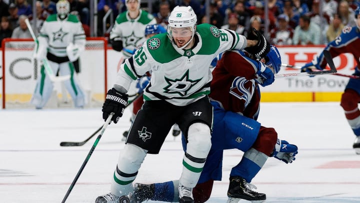 May 13, 2024; Denver, Colorado, USA; Dallas Stars center Matt Duchene (95) and Colorado Avalanche