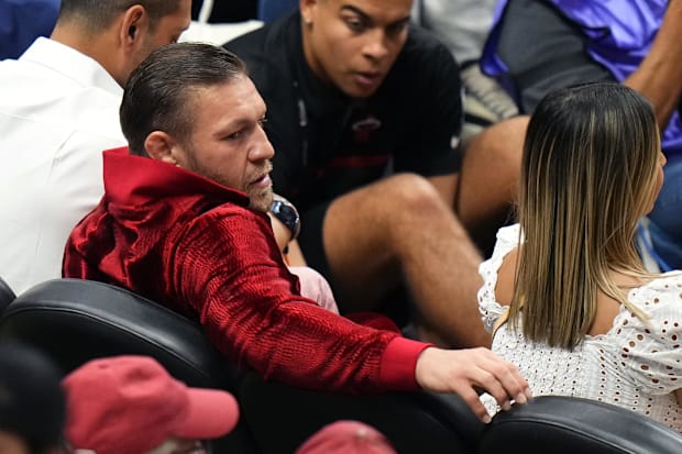 Conor McGregor watches game four of the 2023 NBA Finals between the Miami Heat and the Denver Nuggets at Kaseya Center. 