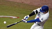 Jul 15, 2025; Cumberland, Georgia, USA; National League designated hitter Shohei Ohtani (17) of the Los Angeles Dodgers hits during the second inning during the 2025 MLB All Star Game at Truist Park. Mandatory Credit: Dale Zanine-Imagn Images