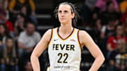 May 4, 2025; Iowa City, IA, USA; Indiana Fever guard Caitlin Clark (22) in action against the Brazil National Team at Carver-Haweye Arena. Mandatory Credit: Jeffrey Becker-Imagn Images