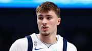 Oct 22, 2025; Dallas, Texas, USA;  Dallas Mavericks forward Cooper Flagg (32) in action during the game against the San Antonio Spurs at American Airlines Center. Mandatory Credit: Kevin Jairaj-Imagn Images