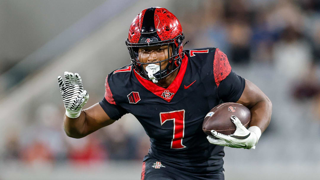 Oct 3, 2025; San Diego, California, USA; San Diego State Aztecs running back Lucky Sutton. Oct 3, 2025; San Diego, California, USA; San Diego State Aztecs running back Lucky Sutton.