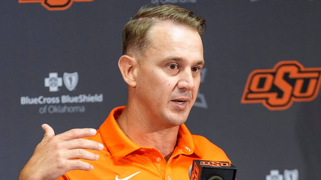 Oklahoma State head coach Eric Morris speaks during OSU Football Media Day in Stillwater, Okla., on Saturday, Aug. 8, 2026. Oklahoma State head coach Eric Morris speaks during OSU Football Media Day in Stillwater, Okla., on Saturday, Aug. 8, 2026.