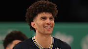 Mar 31, 2025; Brooklyn, New York, USA; McDonald’s All American East forward Cameron Boozer (12) stands on the court during the Sprite Jam Fest at Barclay's Center. Mandatory Credit: Pamela Smith-Imagn Images