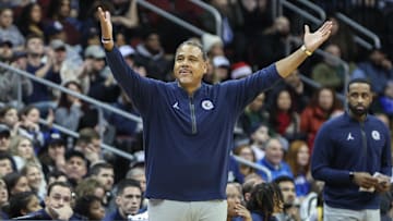 Dec 22, 2024; Newark, New Jersey, USA;  Georgetown Hoyas head coach Ed Cooley at Prudential Center. Mandatory Credit: Wendell Cruz-Imagn Images