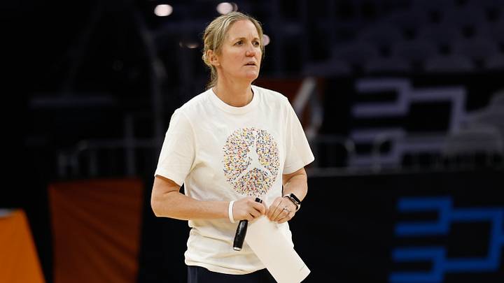 Mar 26, 2026; Fort Worth, TX, USA;  North Carolina Tar Heels head coach Courtney Banghart during a practice session ahead of theÊFort Worth Regional of the women's 2026 NCAA Tournament at Dickies Arena. Mandatory Credit: Chris Jones-Imagn Images