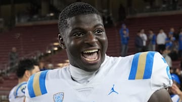 Oct 21, 2023; Stanford, California, USA; UCLA Bruins linebacker Oluwafemi Oladejo (2) after defeating the Stanford Cardinal at Stanford Stadium. Mandatory Credit: Darren Yamashita-Imagn Images