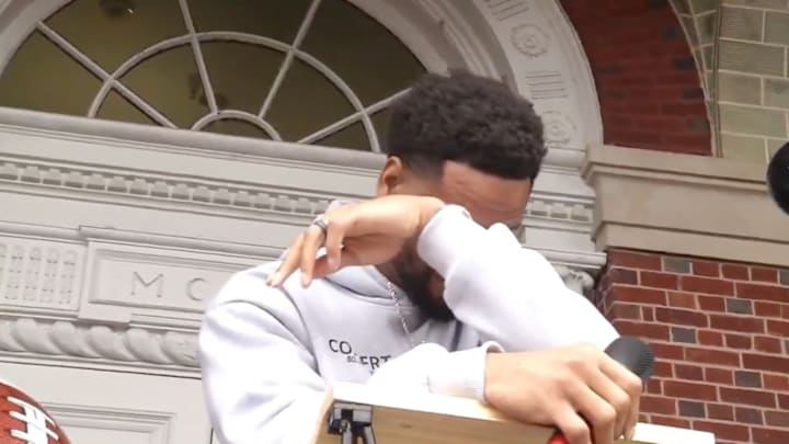 Philadelphia Eagles' Darius Slay grows emotional during a Super Bowl celebration in his hometown of Brunswick, GA, on Feb. 22, 2025. Philadelphia Eagles' Darius Slay grows emotional during a Super Bowl celebration in his hometown of Brunswick, GA, on Feb. 22, 2025.