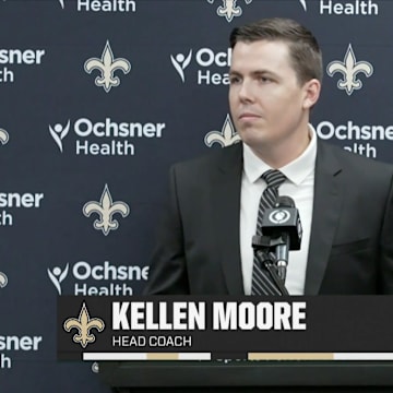 New Orleans Saints head coach Kellen Moore on Feb. 13, 2025.