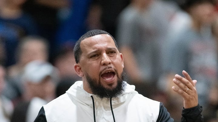 Panthers head coach Joey Nieves questions a call during the Tate vs Milton boys 1-6A District Championship basketball game at Milton High School on Friday, Feb. 7, 2025. Panthers head coach Joey Nieves questions a call during the Tate vs Milton boys 1-6A District Championship basketball game at Milton High School on Friday, Feb. 7, 2025.