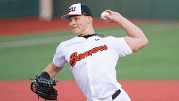 Oregon State's Nelson Keljo (36) pitches the ball during an NCAA college baseball game at Goss Stadium on Friday, March 7, 2025, in Corvallis, Ore.