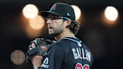 Arizona Diamondbacks right-hander Zac Gallen (23) pitches against the Cleveland Guardians at Chase Field on Aug. 19, 2025.