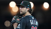 Arizona Diamondbacks right-hander Zac Gallen (23) pitches against the Cleveland Guardians at Chase Field on Aug. 19, 2025.