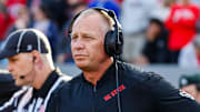 Nov 9, 2024; Raleigh, North Carolina, USA; North Carolina State Wolfpack head coach Dave Doeren looks on prior to the first half of the game against Duke Blue Devils at Carter-Finley Stadium. Mandatory Credit: Jaylynn Nash-Imagn Images