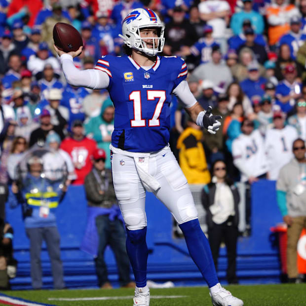 Buffalo Bills quarterback Josh Allen throws the ball against the Miami Dolphins