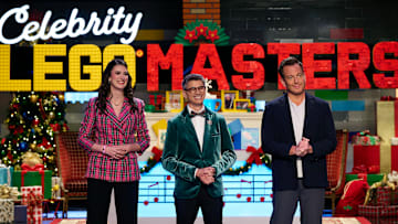 LEGO MASTERS: CELEBRITY HOLIDAY BRICKTACULAR: L-R: Judges Amy Corbett and Jamie Gerard with Host Will Arnett in the “Bricktacular: Brickmas Carols“ episode of LEGO MASTERS: CELEBRITY HOLIDAY BRICKTACULAR airing Tuesday, Dec. 19 (9:00-10:00 PM ET/PT) on FOX. ©2023 FOX MEDIA LLC. CR: Tom Griscom/FOX