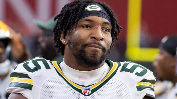 Oct 19, 2025; Glendale, Arizona, USA; Green Bay Packers defensive lineman Kingsley Enagbare (55) against the Arizona Cardinals at State Farm Stadium.