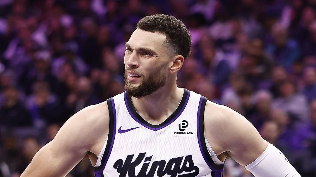 Nov 30, 2025; Sacramento, California, USA; Sacramento Kings guard Zach LaVine (8) reacts after a play against the Memphis Grizzlies during the second quarter at Golden 1 Center. Mandatory Credit: Kelley L Cox-Imagn Images