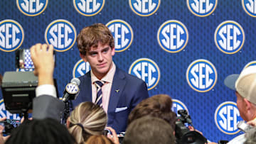 Jul 15, 2025; Atlanta, GA, USA; Texas Longhorns quarterback Arch Manning answers questions from the media during SEC Media Days at Omni Atlanta Hotel. 