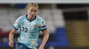 Julie Blakstad from Norway seen in action during the Wales v...