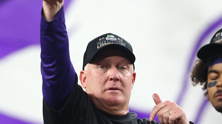 Dec 26, 2024; Phoenix, AZ, USA; Kansas State Wildcats head coach Chris Klieman celebrates after defeating the Rutgers Scarlet Knights during the Rate Bowl at Chase Field. Mandatory Credit: Mark J. Rebilas-Imagn Images