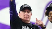 Dec 26, 2024; Phoenix, AZ, USA; Kansas State Wildcats head coach Chris Klieman celebrates after defeating the Rutgers Scarlet Knights during the Rate Bowl at Chase Field. Mandatory Credit: Mark J. Rebilas-Imagn Images