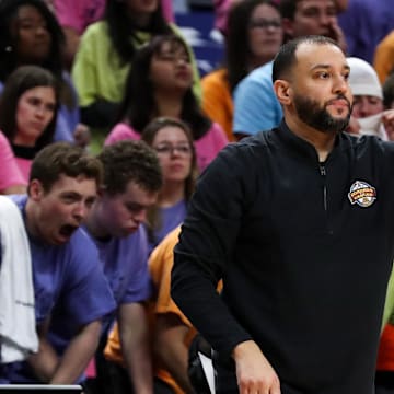 Jan 27, 2024; University Park, Pennsylvania, USA; Minnesota Golden Gophers head coach Ben Johnson gestures from the bench during the second half against the Penn State Nittany Lions at Bryce Jordan Center. Minnesota defeated Penn State 83-74. Mandatory Credit: Matthew O'Haren-Imagn Images