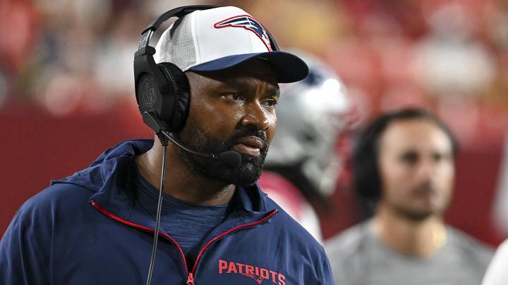 New England Patriots head coach Jerod Mayo at Commanders Field. 