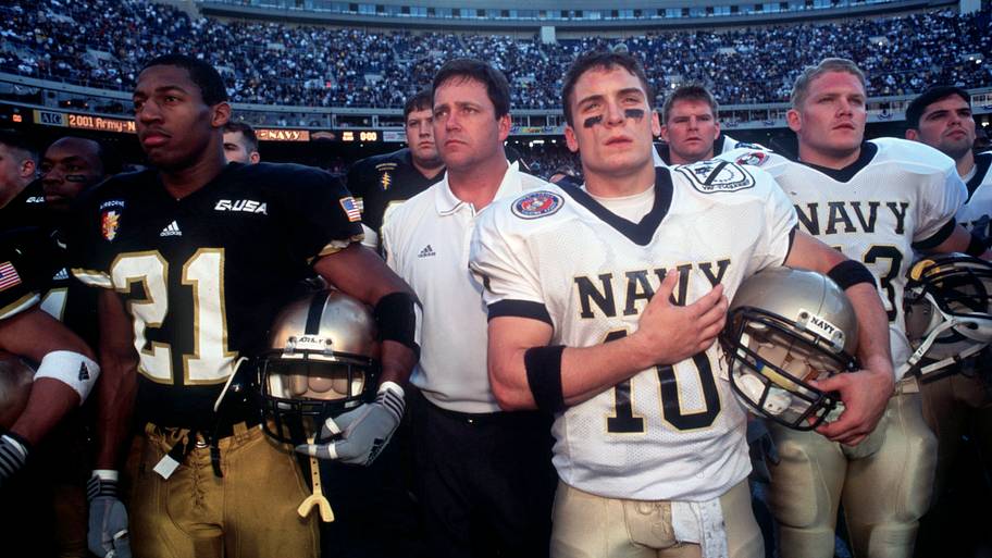 Army and Navy players during the national anthem before their 2001 game.