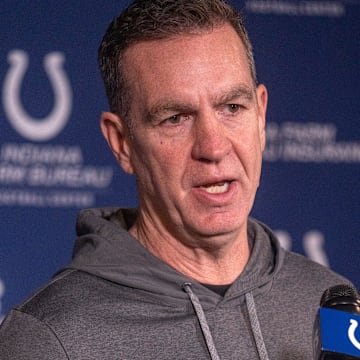 New Indianapolis Colts Defensive Coordinator Lou Anarumo speaks during a press conference Thursday, Jan. 23, 2025 at the Colts practice facility, the Indiana Farm Bureau Football Center.