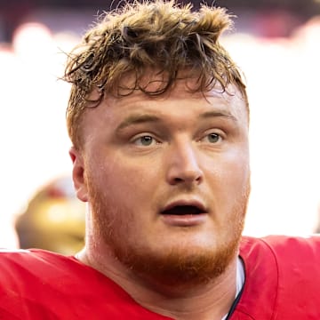 Dec 17, 2023; Glendale, Arizona, USA; San Francisco 49ers offensive lineman Ben Bartch (78) against the Arizona Cardinals at State Farm Stadium. Mandatory Credit: Mark J. Rebilas-USA TODAY Sports