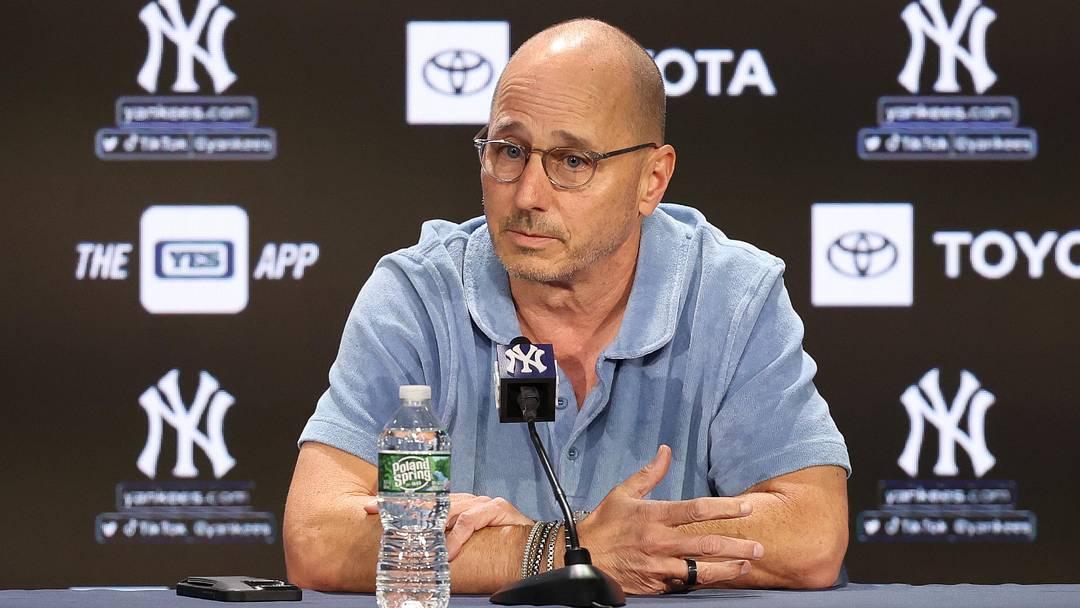 Aug 23, 2023; Bronx, New York, USA; New York Yankees general manager Brian Cashman talks with the media before the game between the Yankees and the Washington Nationals at Yankee Stadium. Mandatory Credit: Vincent Carchietta-Imagn Images Aug 23, 2023; Bronx, New York, USA; New York Yankees general manager Brian Cashman talks with the media before the game between the Yankees and the Washington Nationals at Yankee Stadium. Mandatory Credit: Vincent Carchietta-Imagn Images