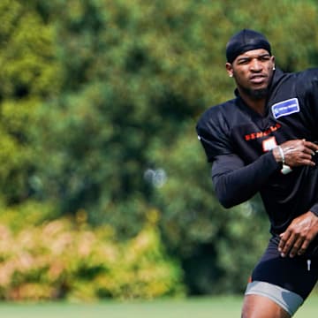 Cincinnati Bengals wide receiver Ja'Marr Chase (1) participates in drills during practice, Thursday, Sept. 5, 2024, at the Kettering Health Practice Fields outside of Paycor Stadium in Cincinnati.