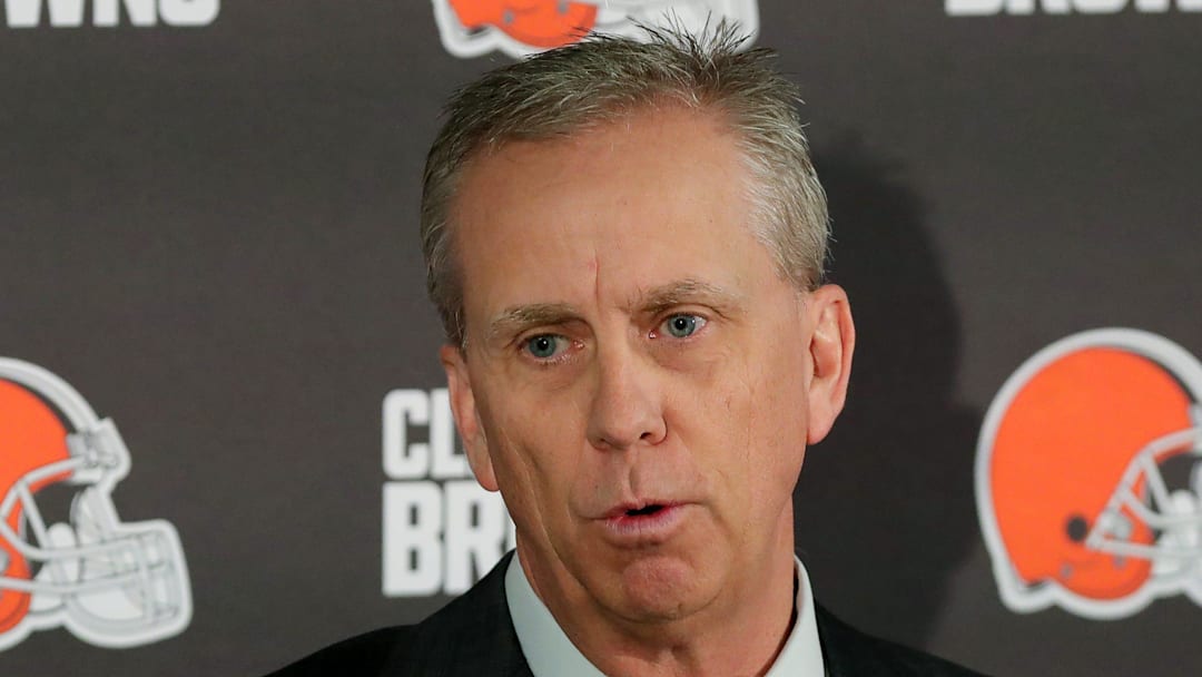 Cleveland Browns head coach Todd Monken speaks during his introductory press conference.