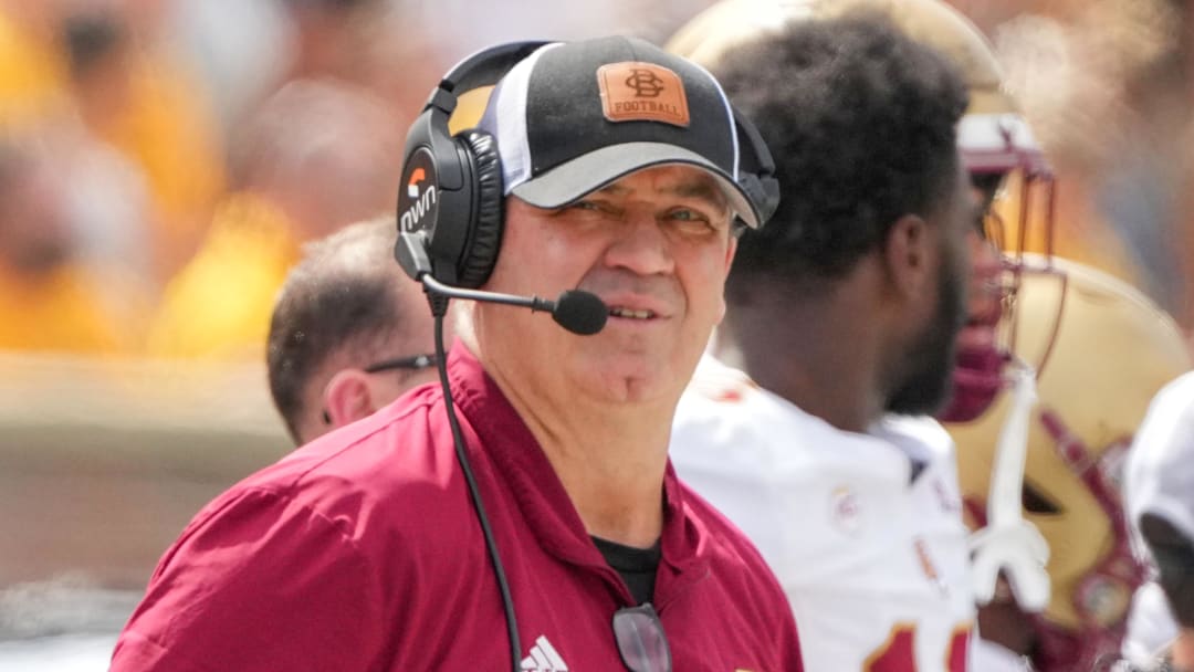 Sep 14, 2024; Columbia, Missouri, USA; Boston College Eagles head coach Bill O'Brien watches the replay board against the Missouri Tigers during the first half at Faurot Field at Memorial Stadium. Mandatory Credit: Denny Medley-Imagn Images