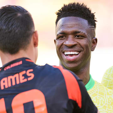 Former teammates James Rodríguez and Vinícius Junior will reunite when Colombia takes on Brazil.