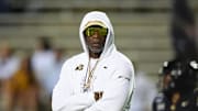 Sep 20, 2025; Boulder, Colorado, USA; Colorado Buffaloes head coach Deion Sanders before the game against the Wyoming Cowboys at Folsom Field. Mandatory Credit: Ron Chenoy-Imagn Images