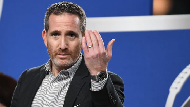 Jan 26, 2025; Philadelphia, PA, USA; Philadelphia Eagles general Howie Roseman during celebration after win against the Washington Commanders in the NFC Championship game at Lincoln Financial Field. Mandatory Credit: Eric Hartline-Imagn Images