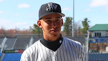 Hudson Valley Renegades infielder George Lombard Jr. is interviewed during media day on April 1, 2025.