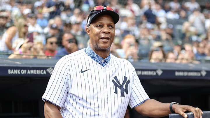 Sep 9, 2023; Bronx, New York, USA;  Former New York Yankees outfielder Darryl Strawberry at Old Timer   s Day before the game against the Milwaukee Brewers at Yankee Stadium. Mandatory Credit: Wendell Cruz-Imagn Images
