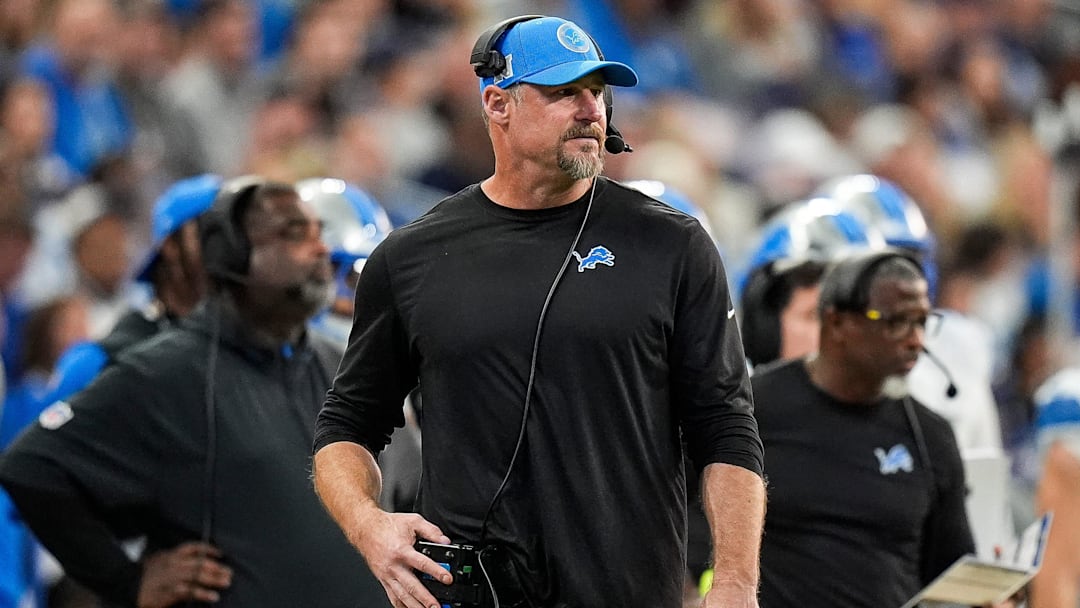 Detroit Lions head coach Dan Campbell watches a play against Indianapolis Colts during the second half at Lucas Oil Stadium in Indianapolis, Ind. on Sunday, Nov. 24, 2024.
