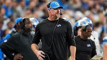 Detroit Lions head coach Dan Campbell watches a play against Indianapolis Colts during the second half at Lucas Oil Stadium in Indianapolis, Ind. on Sunday, Nov. 24, 2024.