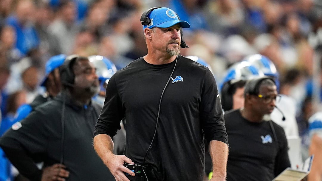 Detroit Lions head coach Dan Campbell watches a play against Indianapolis Colts during the second half at Lucas Oil Stadium in Indianapolis, Ind. on Sunday, Nov. 24, 2024.