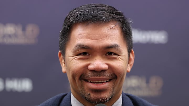 Former Filipino boxing star Manny Pacquiao speaks during a news conference on October 11, 2022. Former Filipino boxing star Manny Pacquiao speaks during a news conference on October 11, 2022.